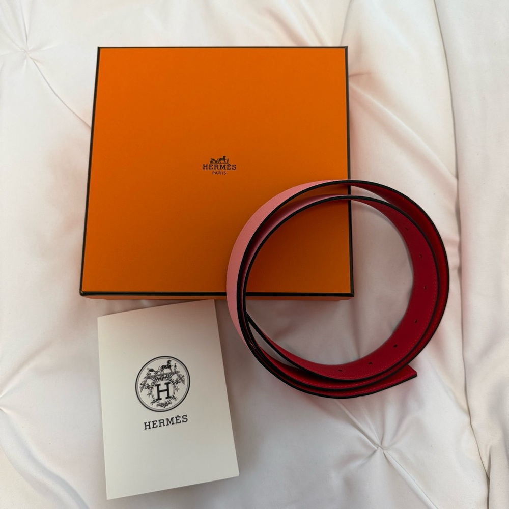 Hermes Reversible Pink and Red Epsom Leather Belt